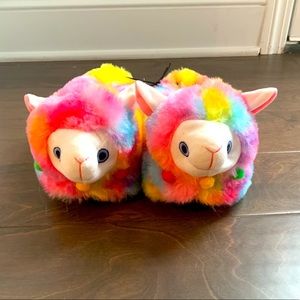 Girls’ Bobbie Brooks Fuzzy Tie Die Llama Slippers, Multiple Sizes Available- NWT